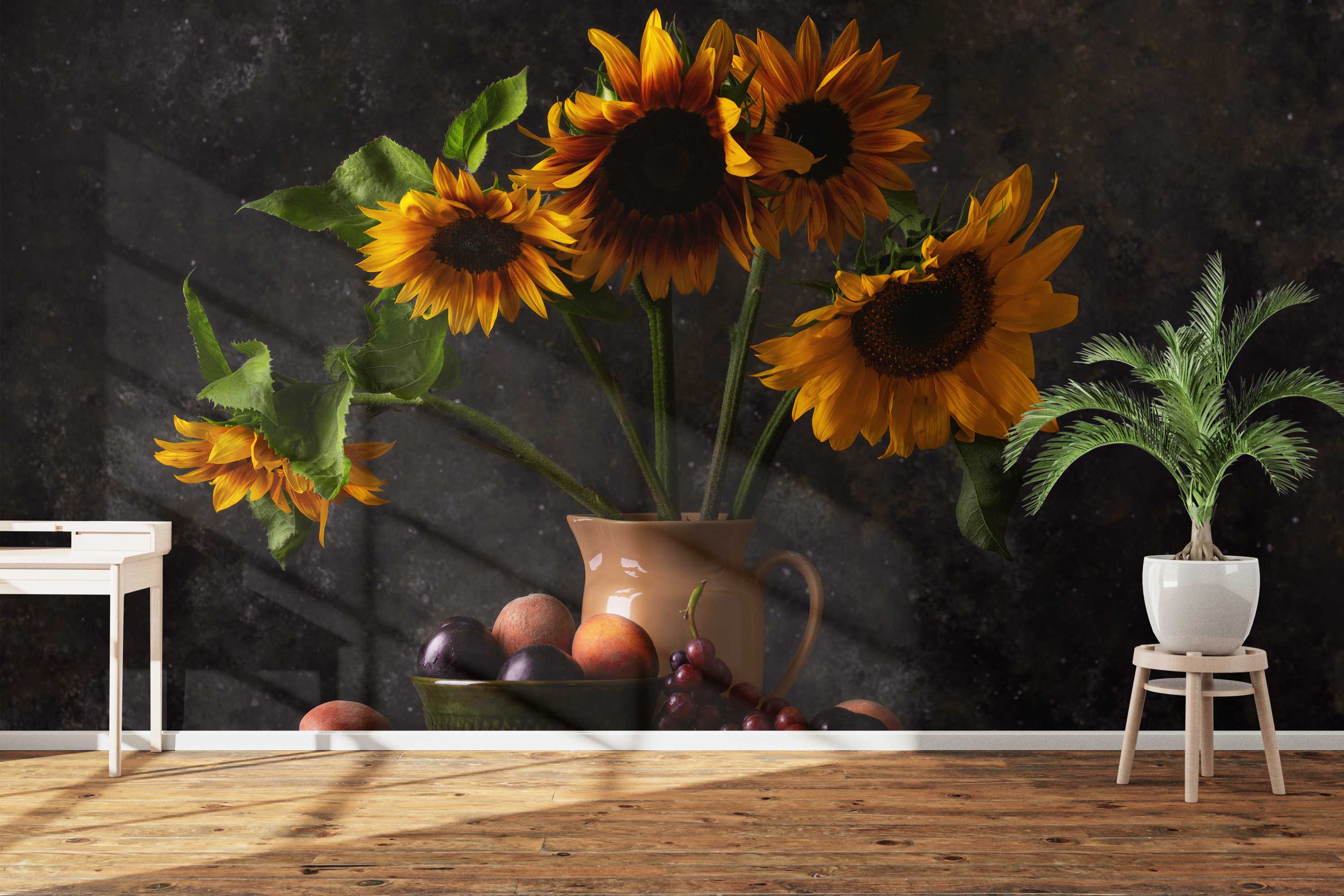 Naadloos fotobehang  barokstijl met zonnebloemen