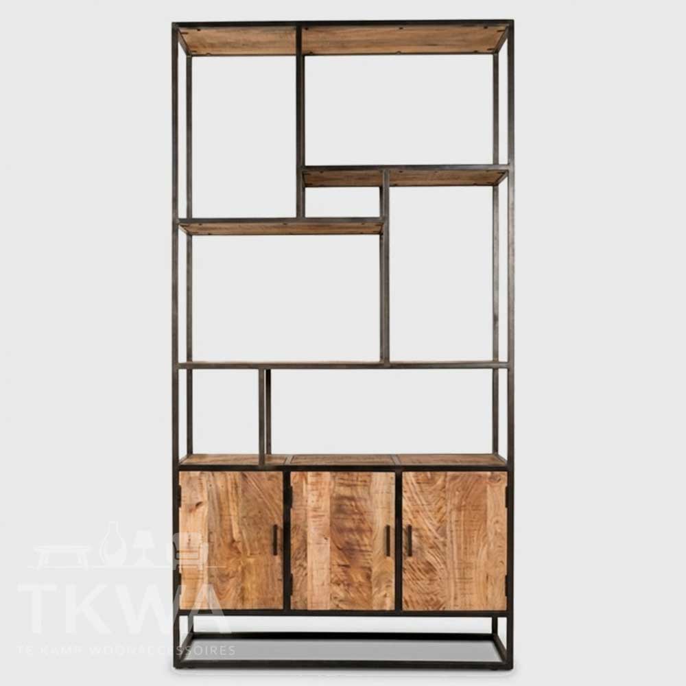 Mangohouten boekenkast met zwarte stalen frame!