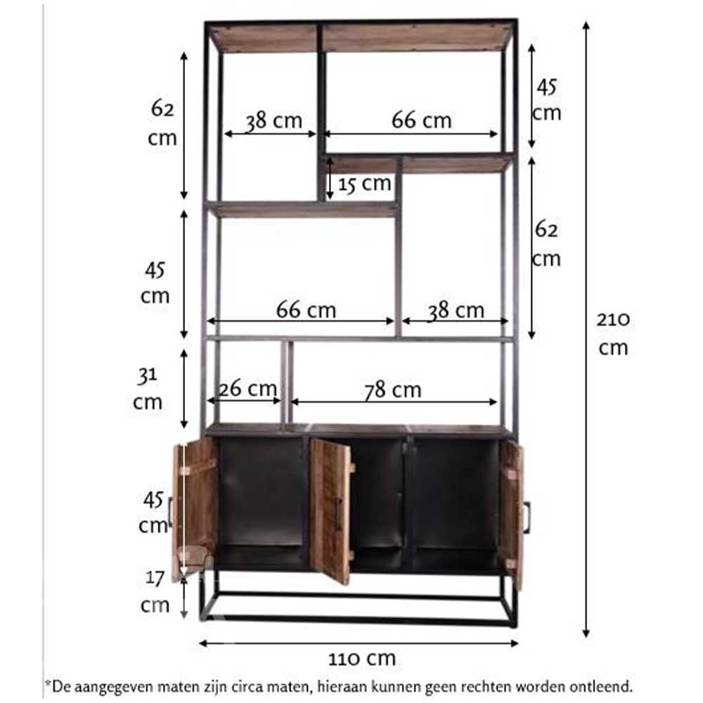 Mangohouten boekenkast met zwarte stalen frame!