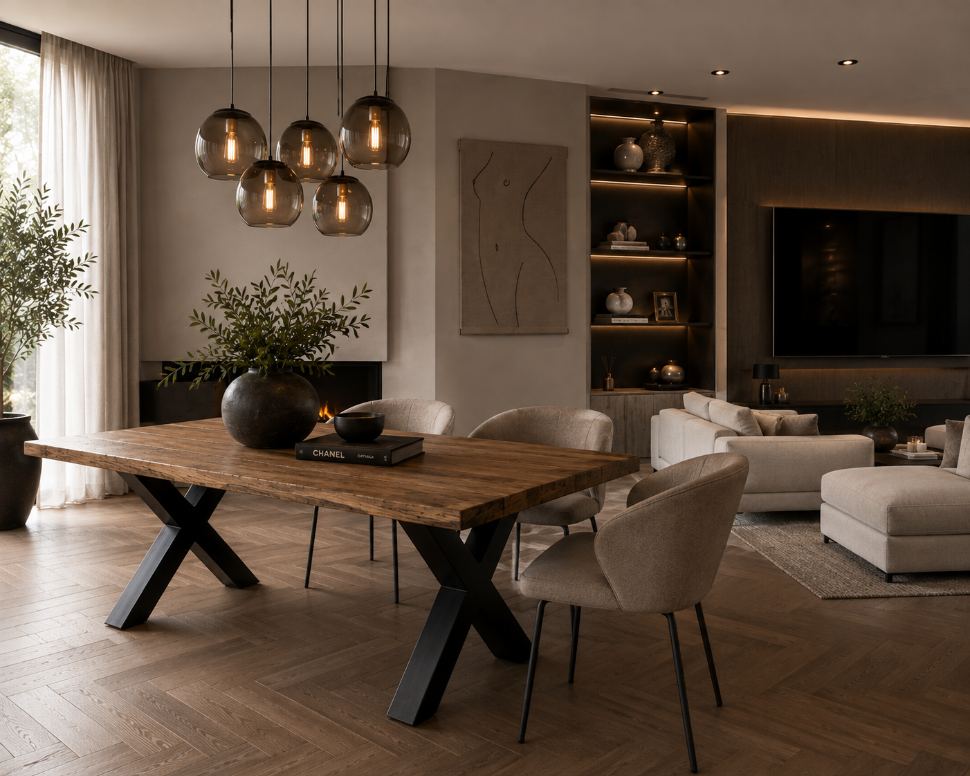 Mangohouten eettafel 160cm rechthoek met stalen X poten.