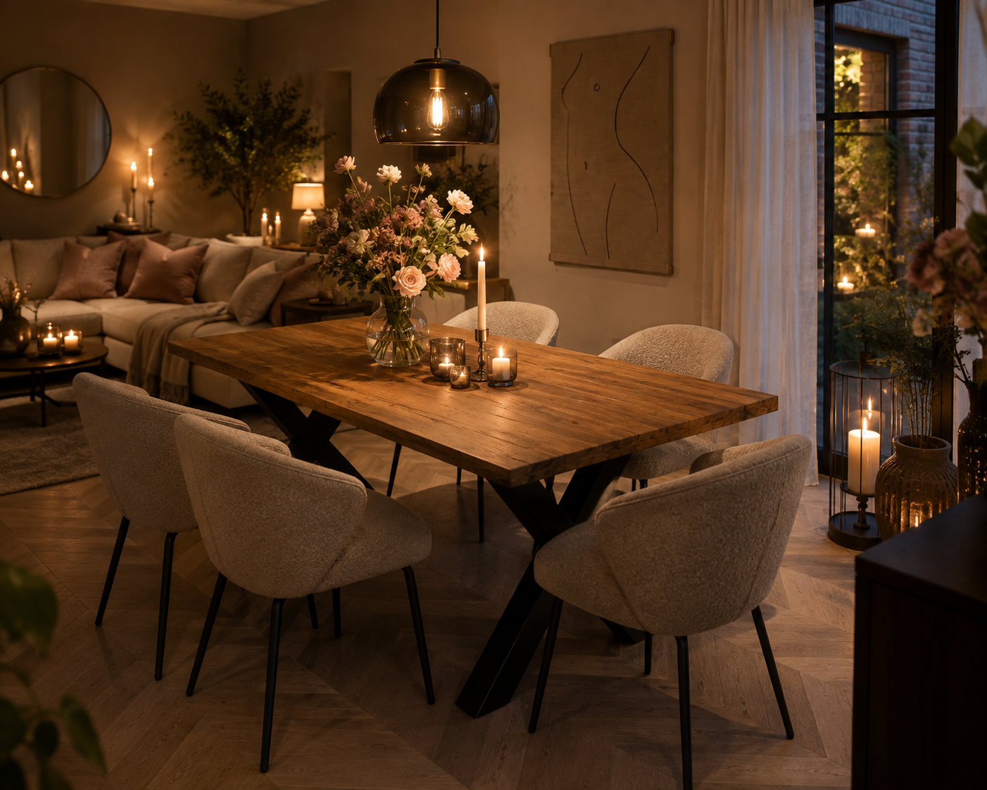 Mangohouten eettafel 160cm rechthoek met stalen X poten.
