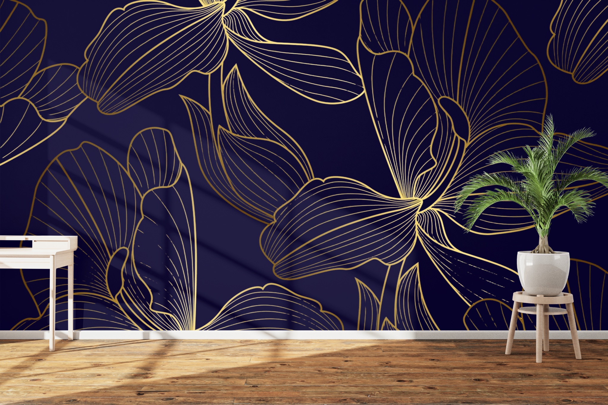 Dark blue gold flowers