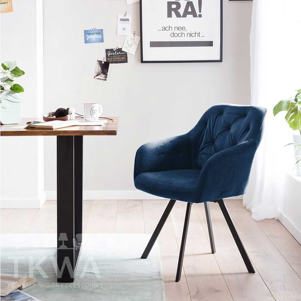 Fauteuil met 360° draaifunctie Blauw & Mosterdgeel