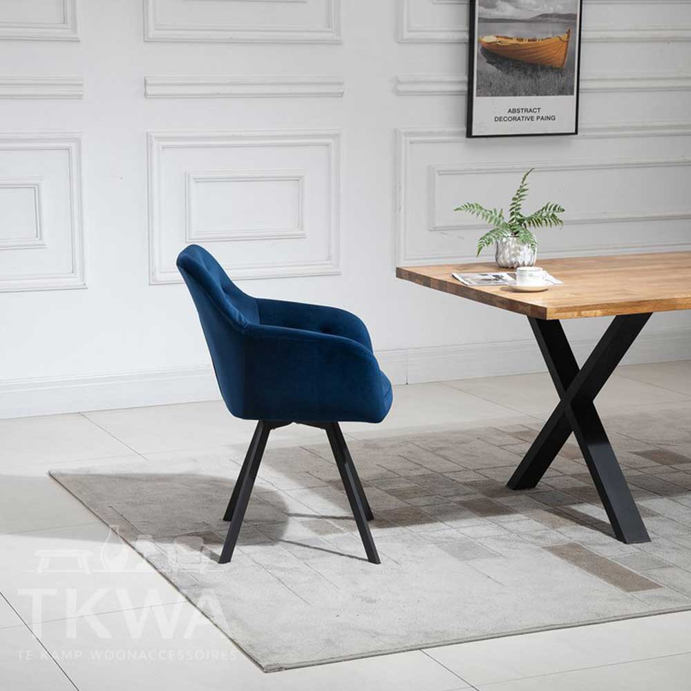 Fauteuil met 360° draaifunctie Blauw & Mosterdgeel
