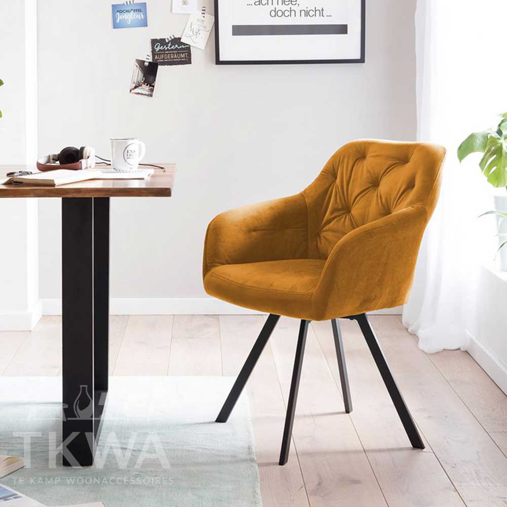 Fauteuil met 360° draaifunctie Blauw & Mosterdgeel