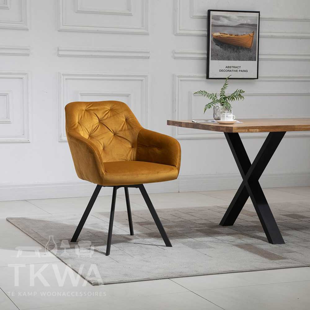 Fauteuil met 360° draaifunctie Blauw & Mosterdgeel
