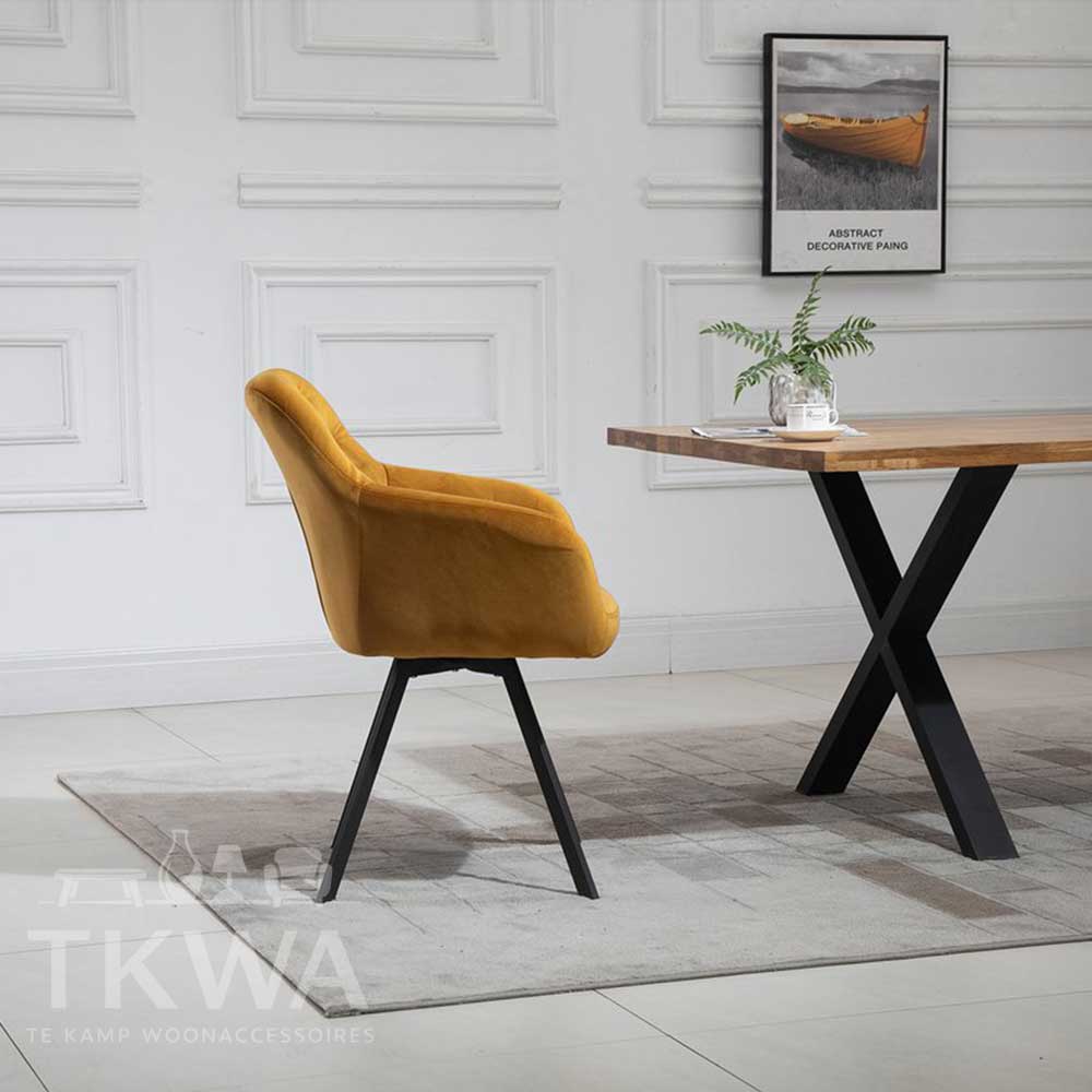 Fauteuil met 360° draaifunctie Blauw & Mosterdgeel