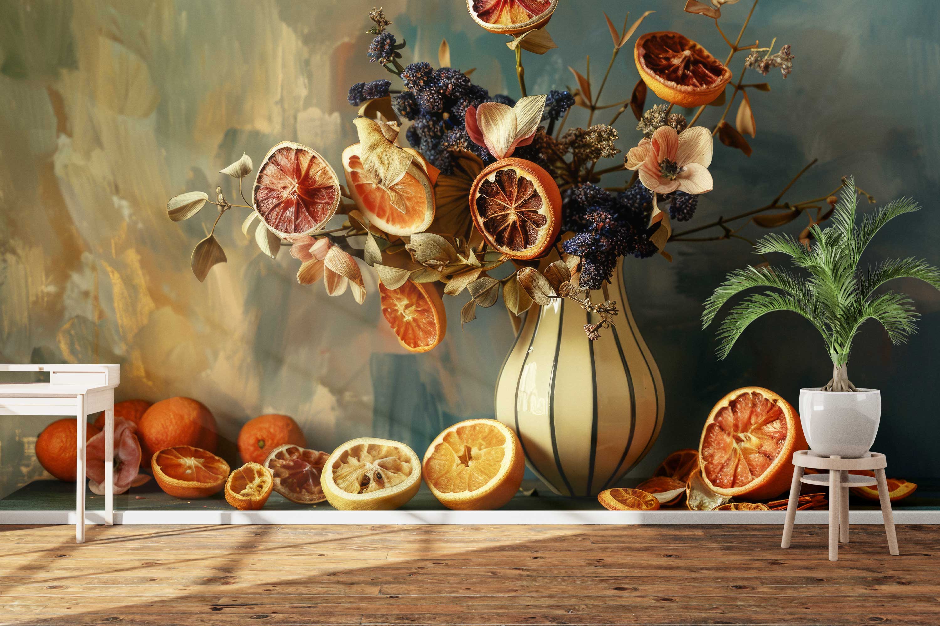 Naadloos fotobehang Gedroogd fruit in lichte vaas