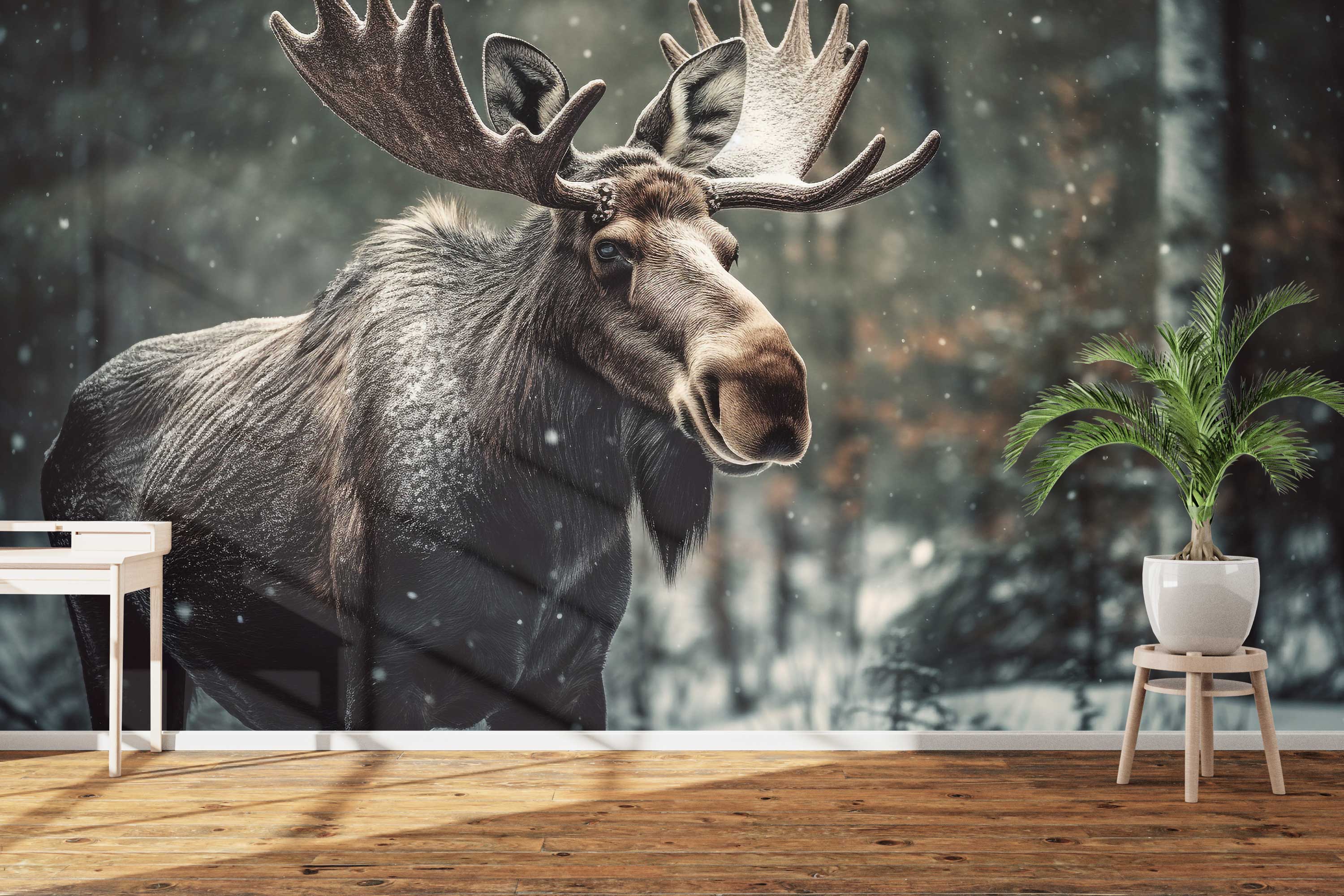 Naadloos fotobehang Horned Elk Winter