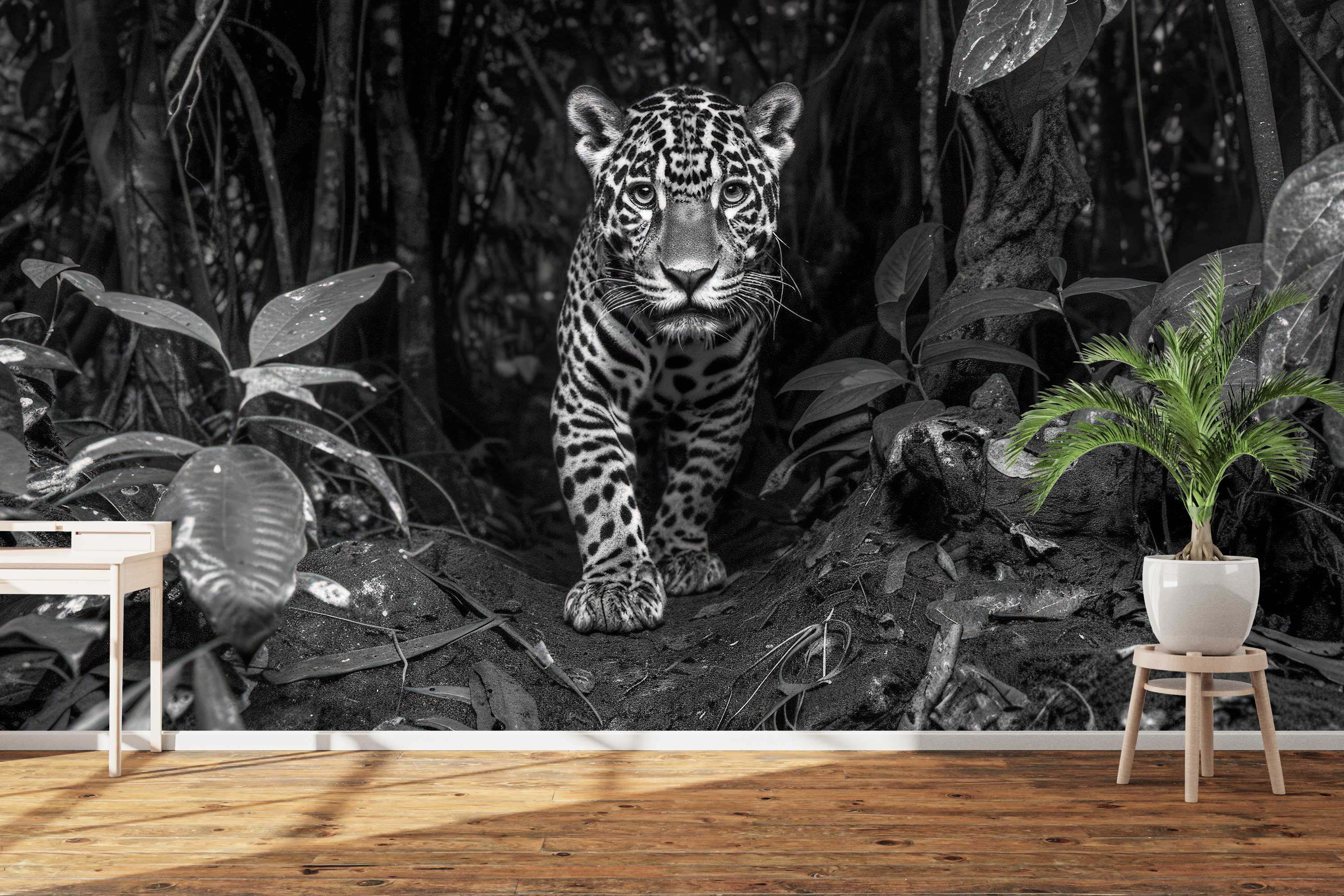 Naadloos fotobehang Jaguar schaduwrijke jungle