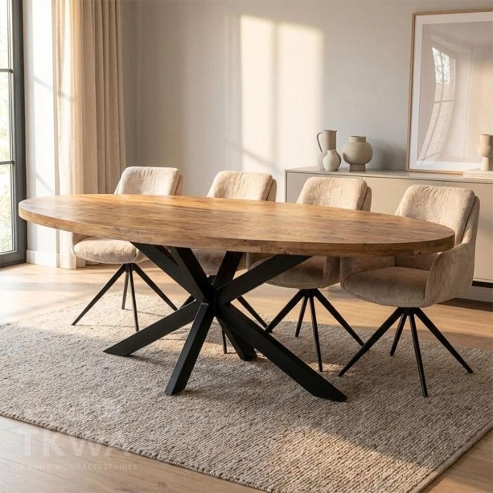 Mangohouten eettafel ovaal 2 kleuren