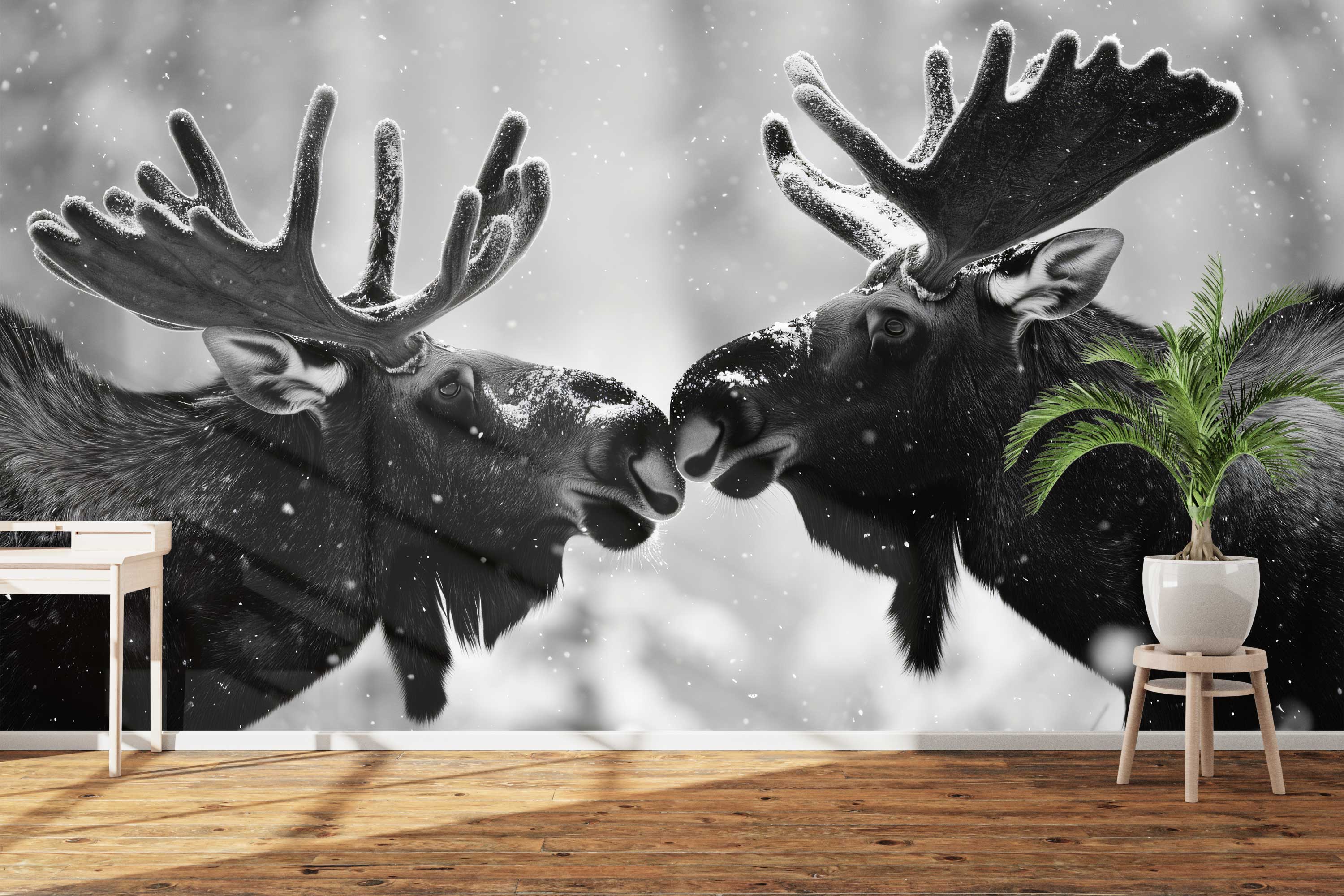 Naadloos fotobehang Moose Black and White