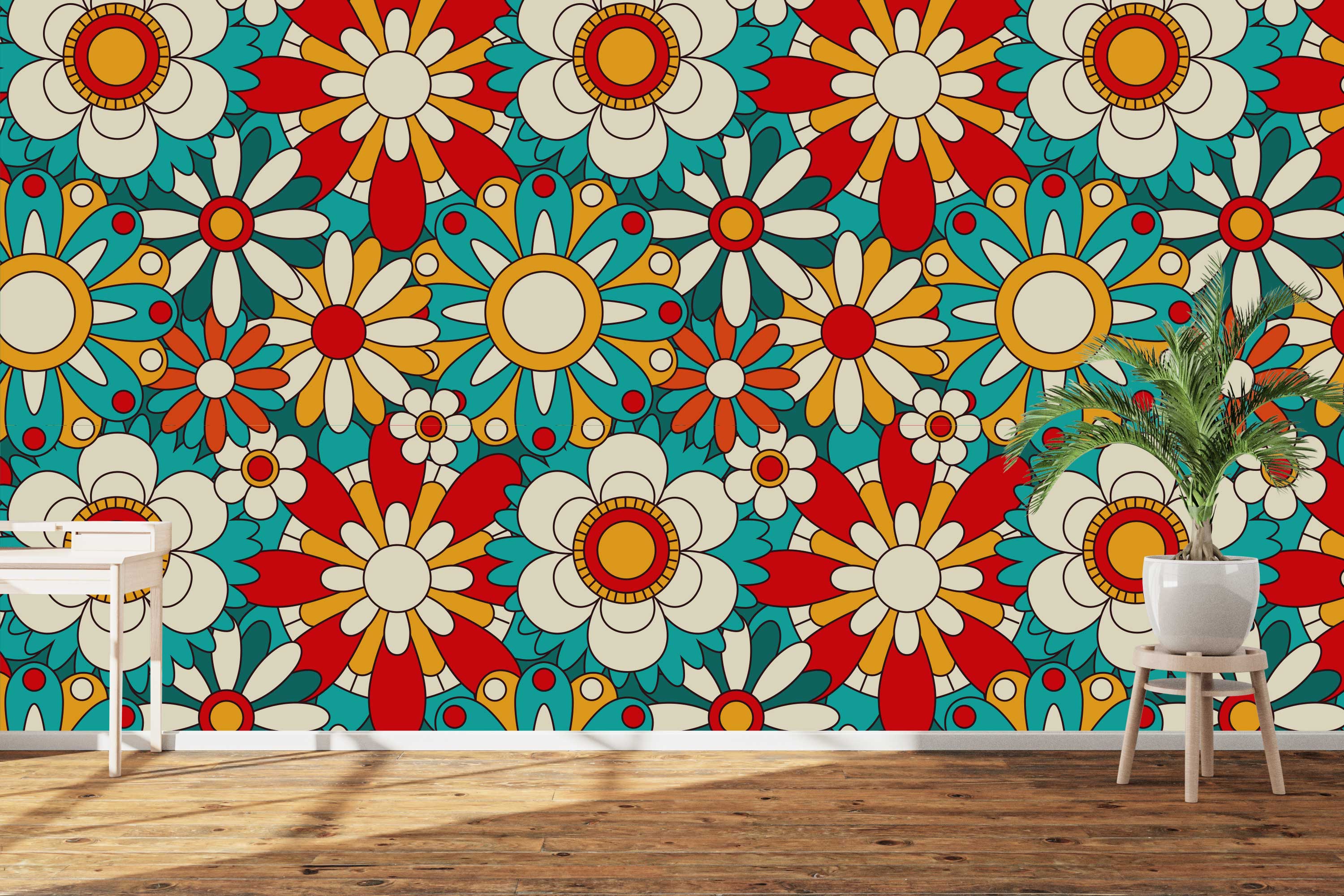 Naadloos fotobehang Retro flowers