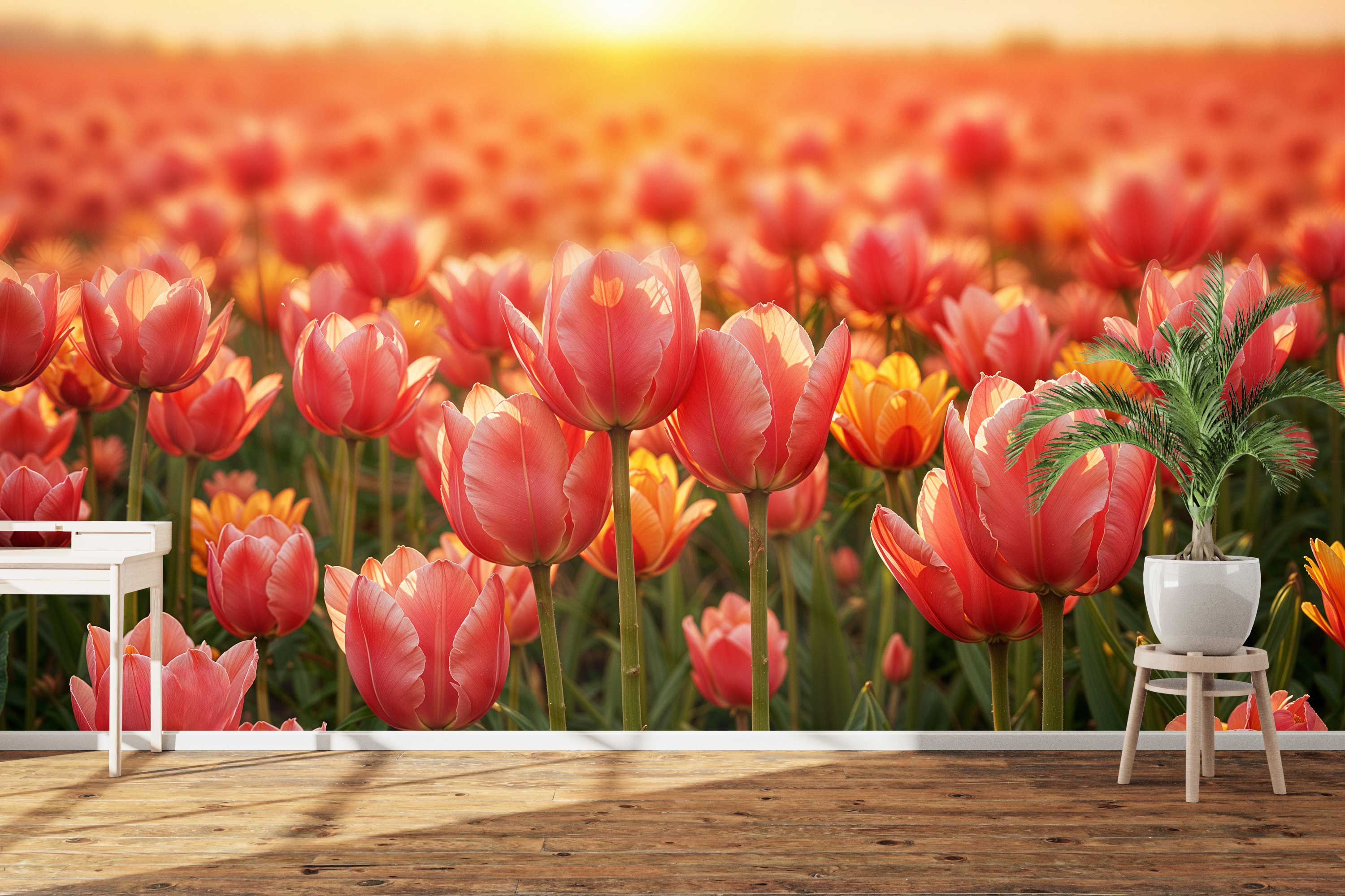 Naadloos fotobehang Tulpenveld
