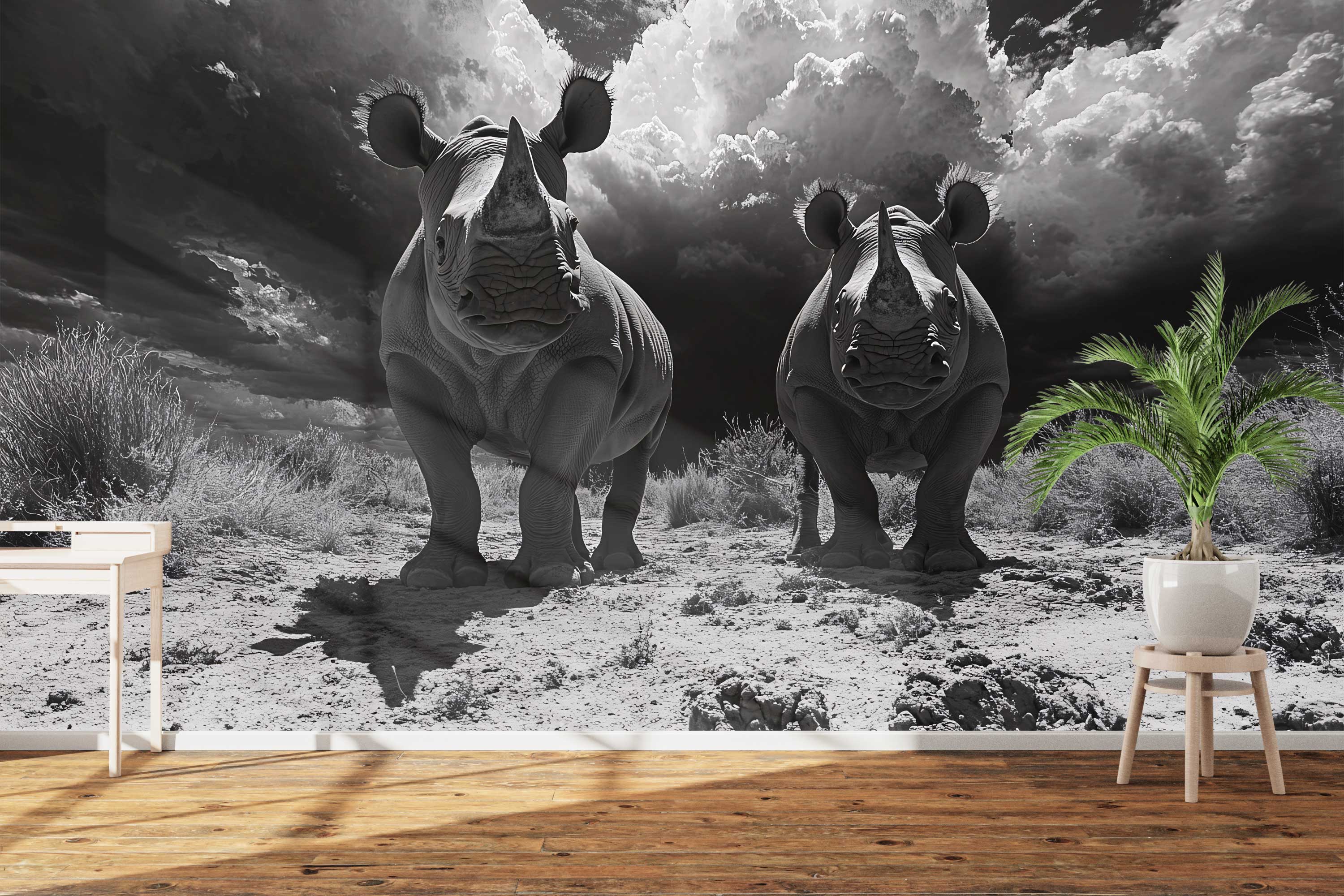 Naadloos fotobehang Neushoorn zwart wit